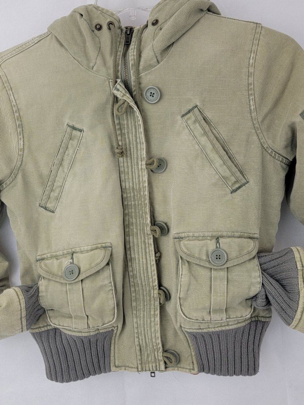 ABERCROMBIE & FITCH Womens Jacket M Cropped GREEN Utility Bomber Quilted VTG Y2K - Picture 5 of 15
